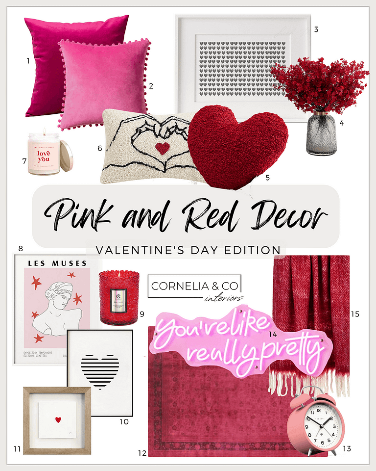 red and pink home decor for Valentine's Day