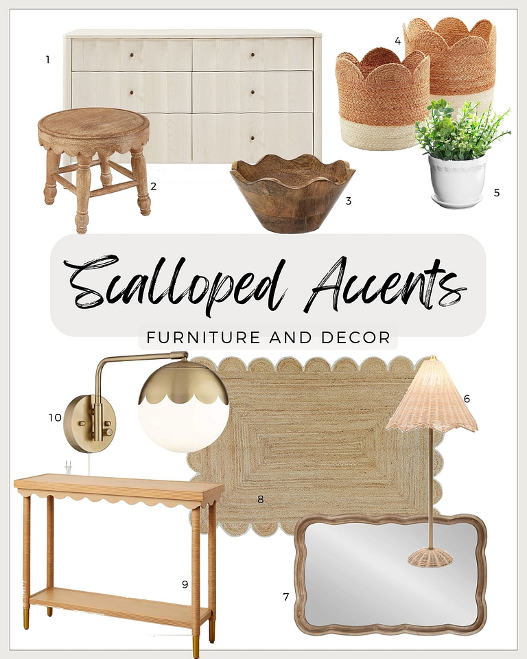 Shoppable decor items with scalloped details