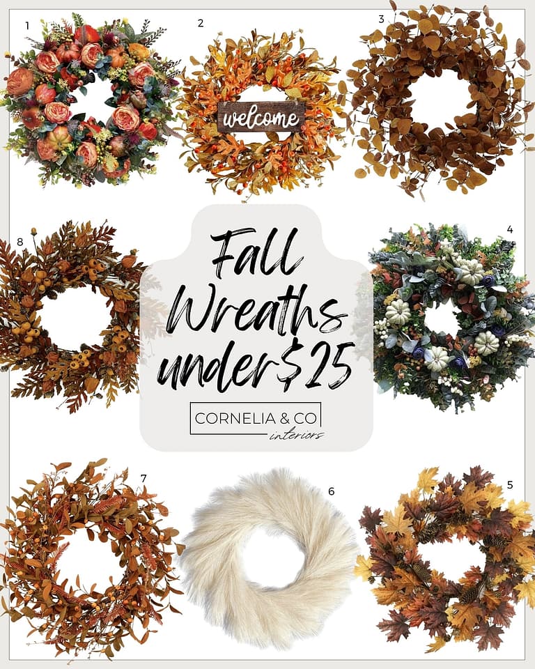 various fall wreaths under 25 dollars for fall home decorating
