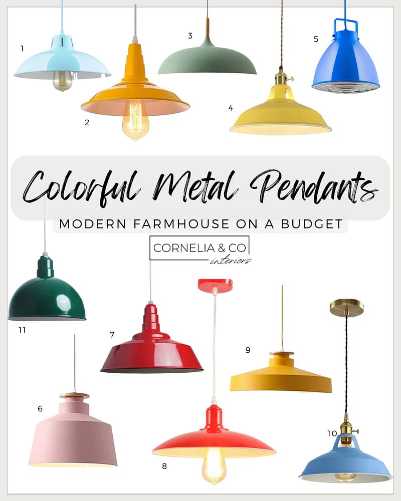 affordable metal pendant lights in colorful shades